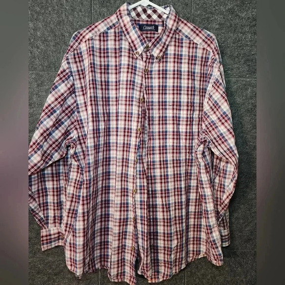 Men's Big & Tall Roundtree & Yorke Casuals Button Long Sleeve Shirt 2X Red Plaid - Picture 1 of 9